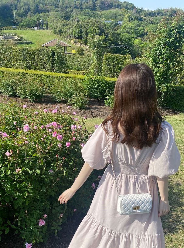 日本 GRL - 浪漫圓舞曲泡泡袖雪紡洋裝-高原綠