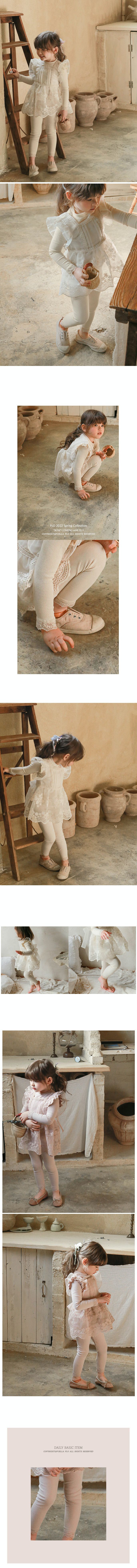 韓國 Puellaflo - 鏤空蕾絲褲管針織羅紋內搭褲-粉紅