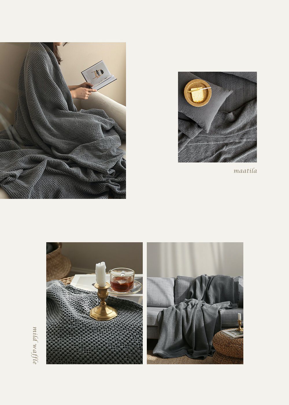 韓國 Maatila - 天絲莫代爾鬆餅被毯-芝麻