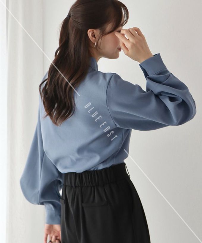 日本 BLUE EAST - 知性小立領澎澎氣球袖襯衫-奶茶