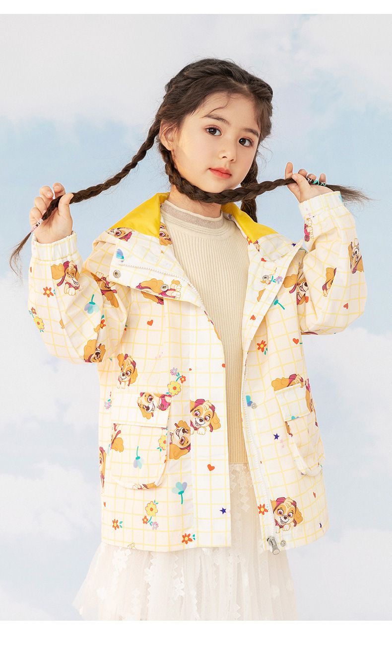 卡通汪汪隊連帽防風衝鋒外套-卡通人物天天-黃色