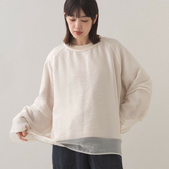 日本 OMNES - 歐根紗個性層次長袖上衣(2件組)-米灰