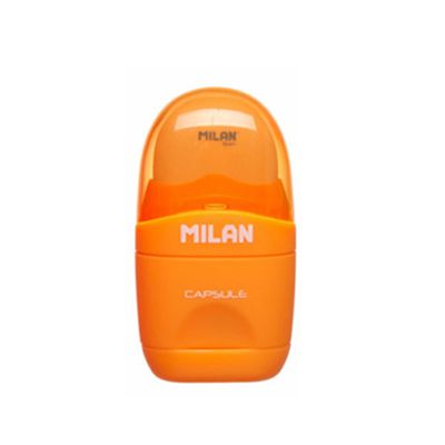 MILAN - 太空膠囊橡皮擦+削筆器_螢光系列_活力橘