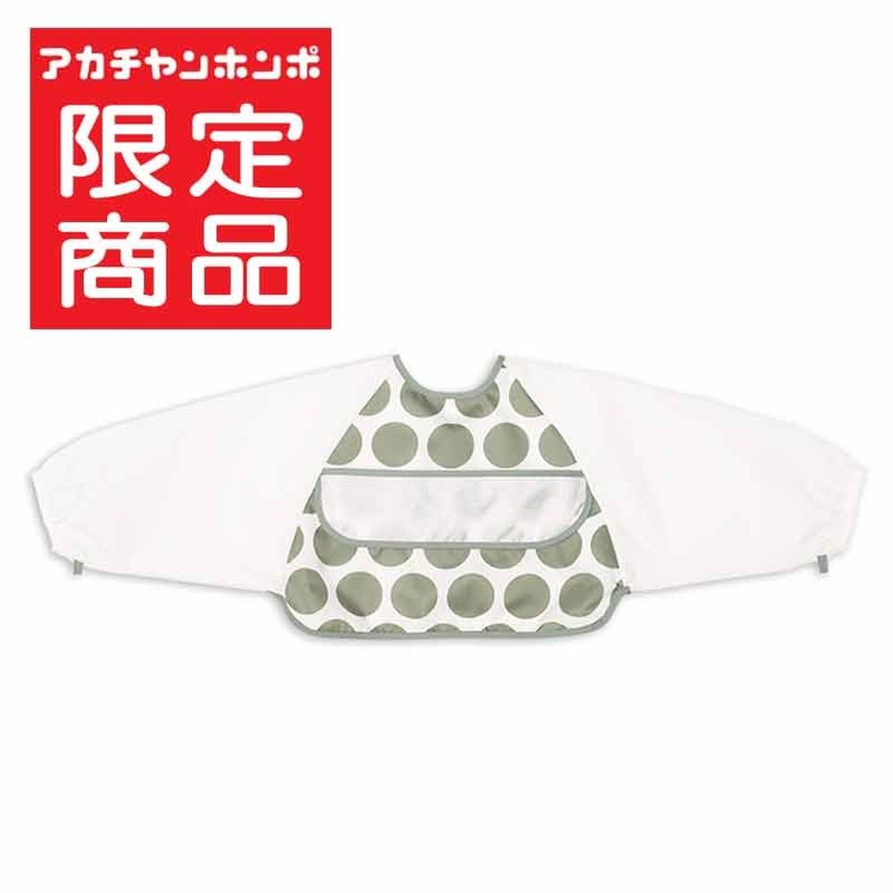方便穿脫長袖圍兜-大圓點-灰色 (80~95cm)-日本製