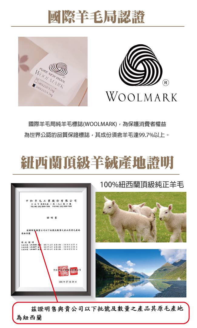 鴻宇 HongYew - 100%紐西蘭羊毛 防螨抗菌羊毛被 冬被 美國棉 台灣製-雙人加大8X7