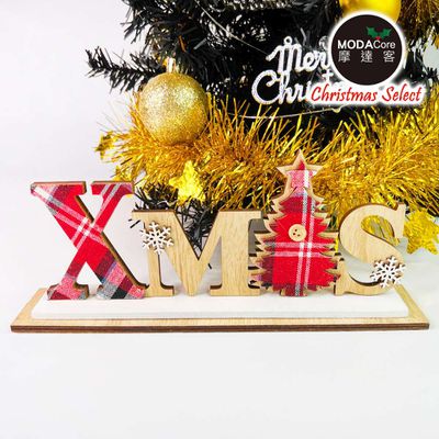 MODACore 摩達客 - 24cm蘇格蘭格紋聖誕快樂XMAS英文字牌擺飾