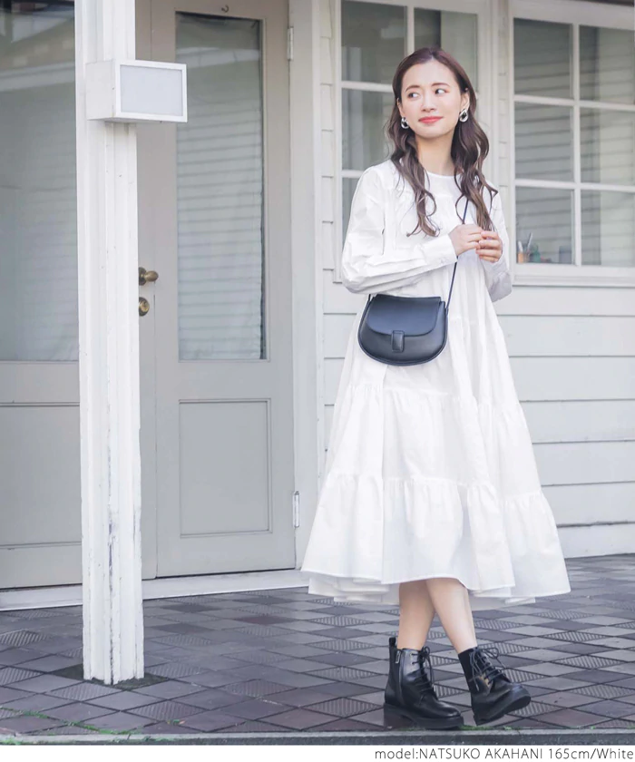 日本 COCA - 純棉氣質超寬鬆A字蛋糕層次長袖洋裝-紫