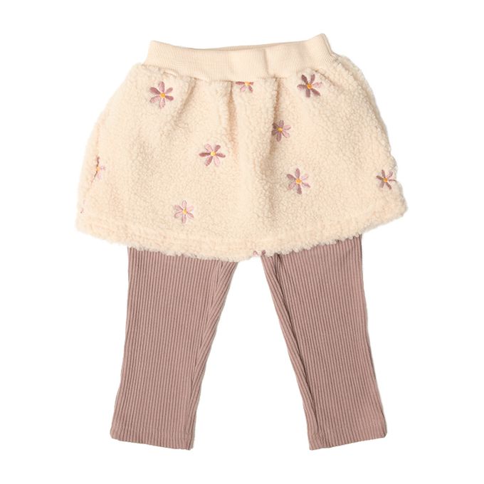 akachan honpo - 10分裙褲-刷毛 刺繡-淺卡其色