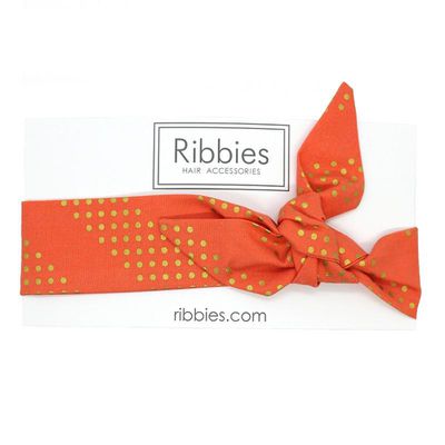 英國 Ribbies - 成人蝴蝶結髮帶-珊瑚紅金點點
