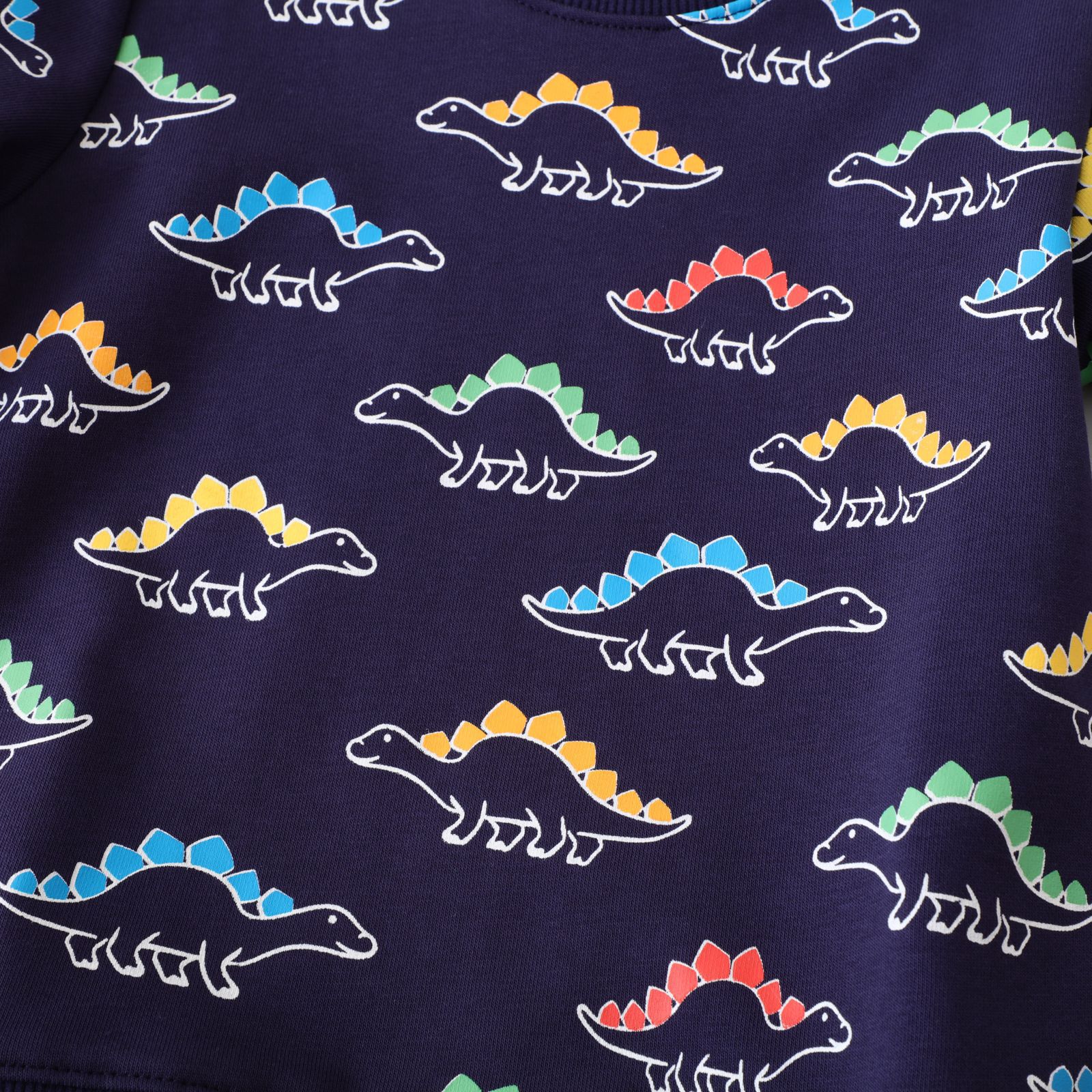 Jumping meters - 圓領棉質長袖上衣/大學T-繽紛劍龍-深藍色