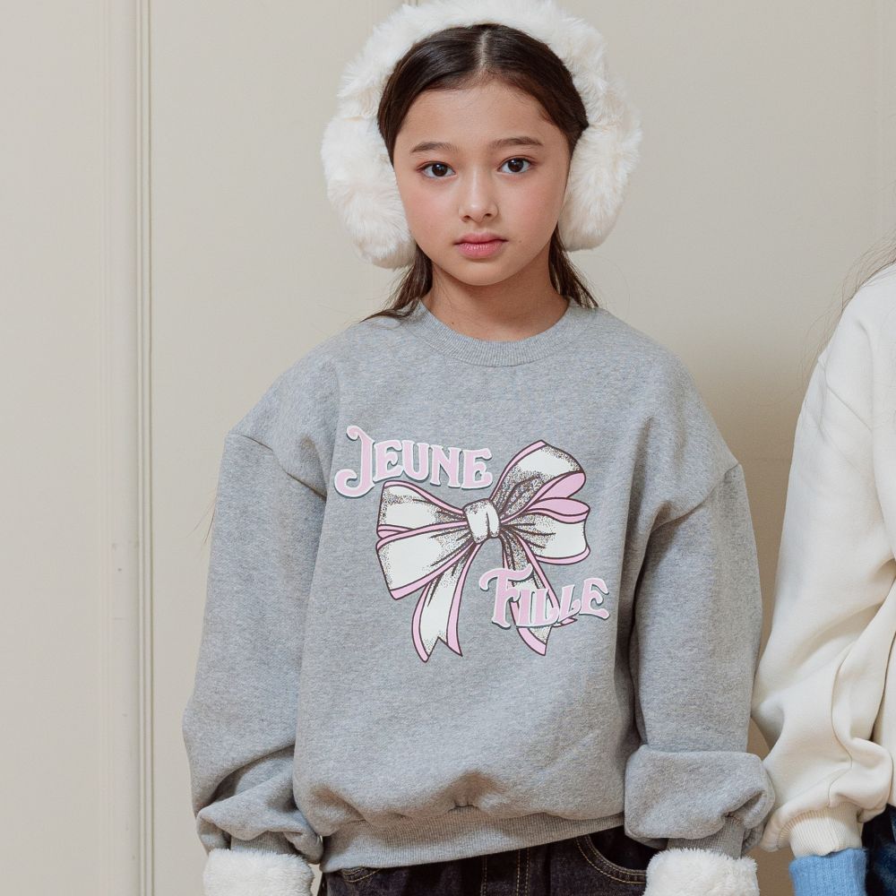 sm2 (內磨毛)長袖大學T-復古蝴蝶結-灰