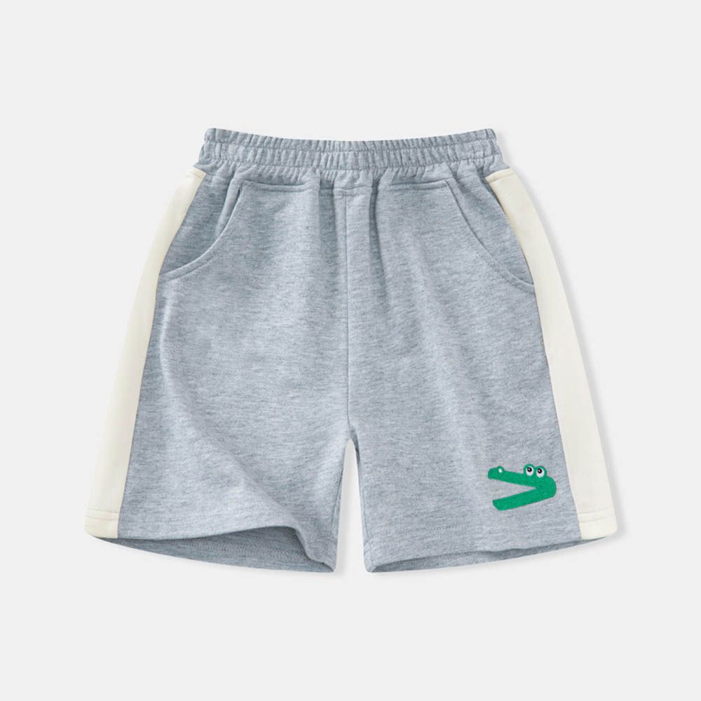純棉休閒短褲-可愛鱷魚-灰色