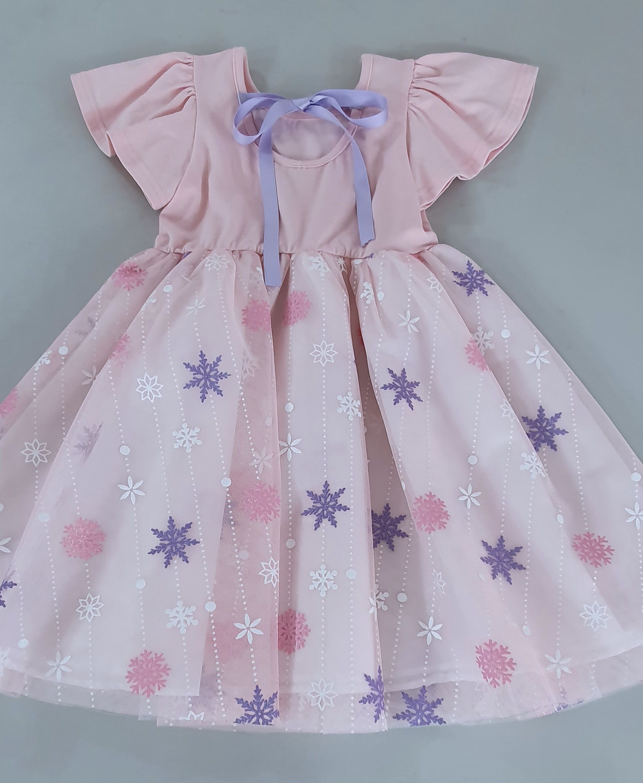 韓國 ERU - 粉紅夢幻雪花網紗洋裝