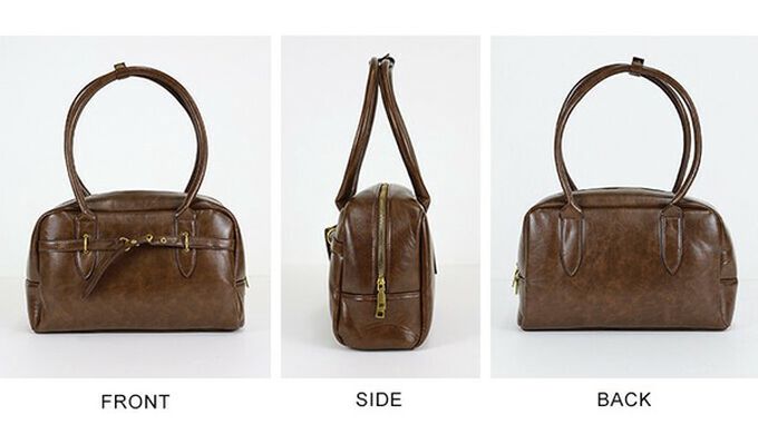 日本 BLUE EAST - 復古風皮帶造型波士頓肩背包-咖啡