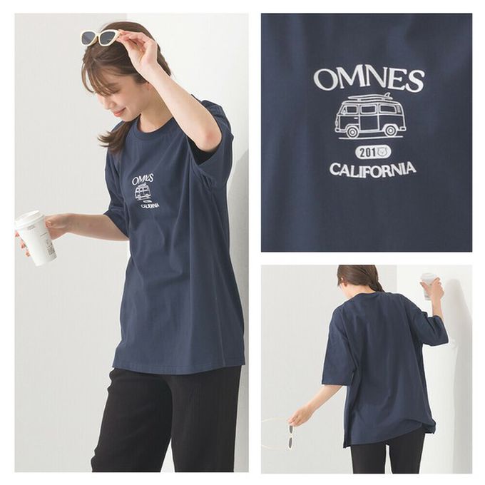日本 OMNES - 純棉印花休閒短袖上衣-加州露營車-深藍