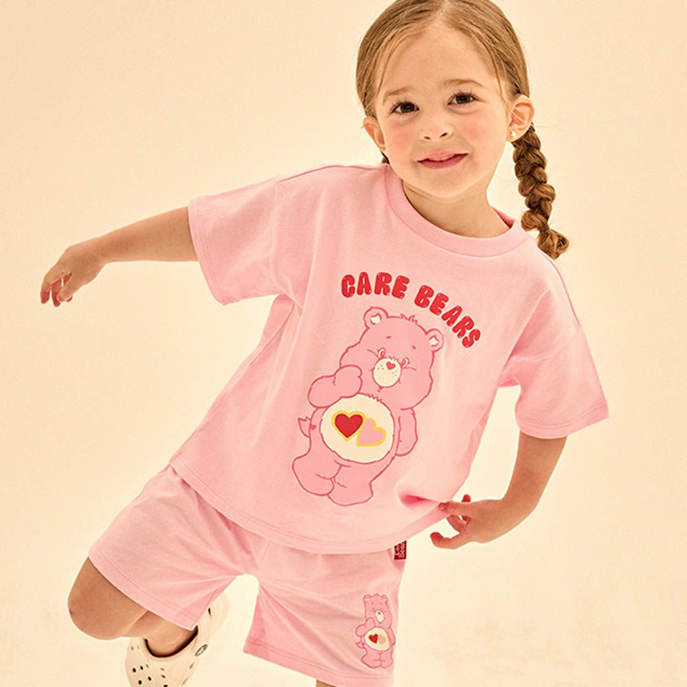 聯名款思考熊熊印短袖套裝-心心粉熊-粉