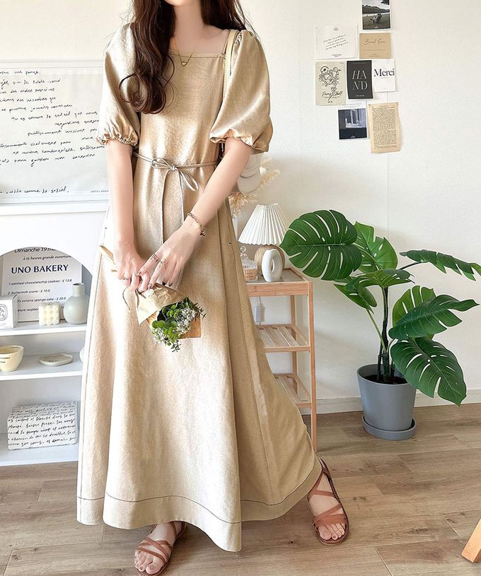 日本 Classical Elf - 典雅2way露肩腰綁帶泡泡袖洋裝-黑