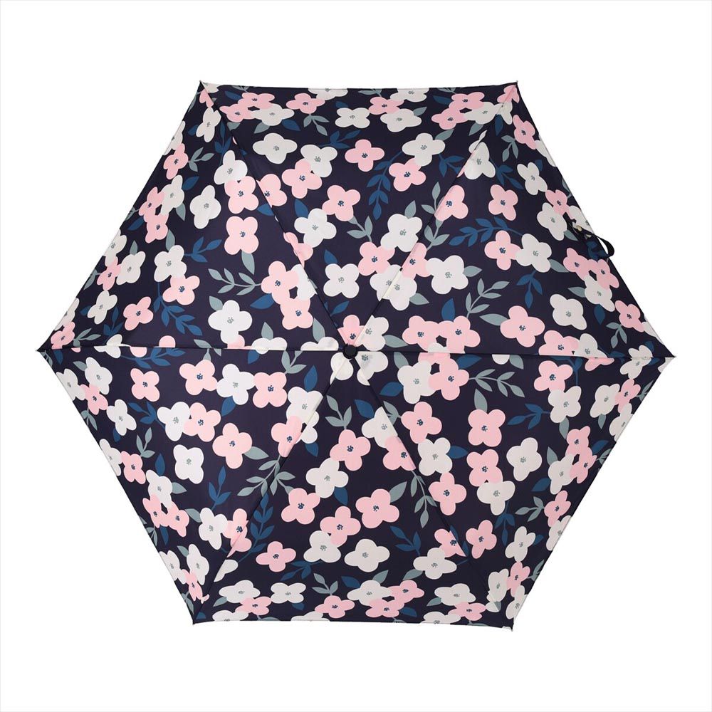 日本 nifty colors - 抗UV輕量 晴雨兩用折疊傘-波普花朵-深藍 (直徑98cm/196g)