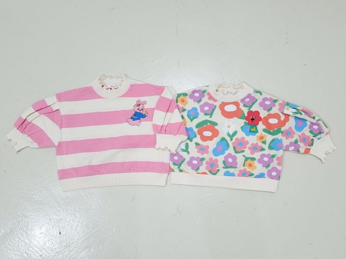 韓國 Mimico - 童趣澎澎袖木耳邊上衣-寬條紋