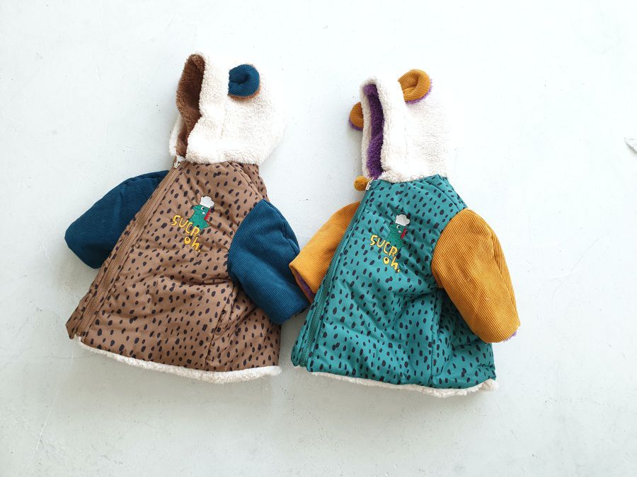 韓國 Mimico - (雙面可穿)熊耳朵豹紋外套-綠X芥末黃