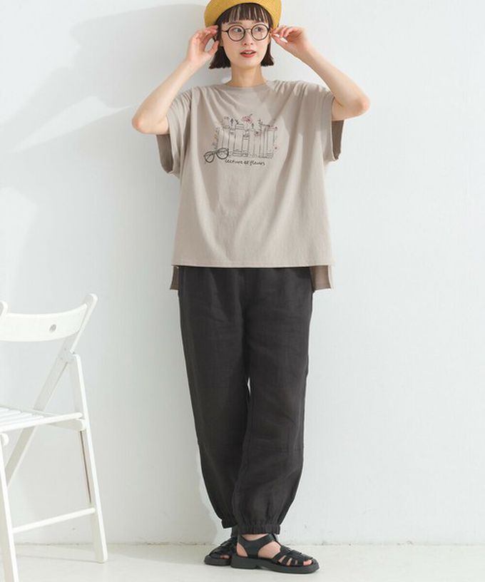 日本 Lupilien - 純棉知性印花法式袖T恤-黑