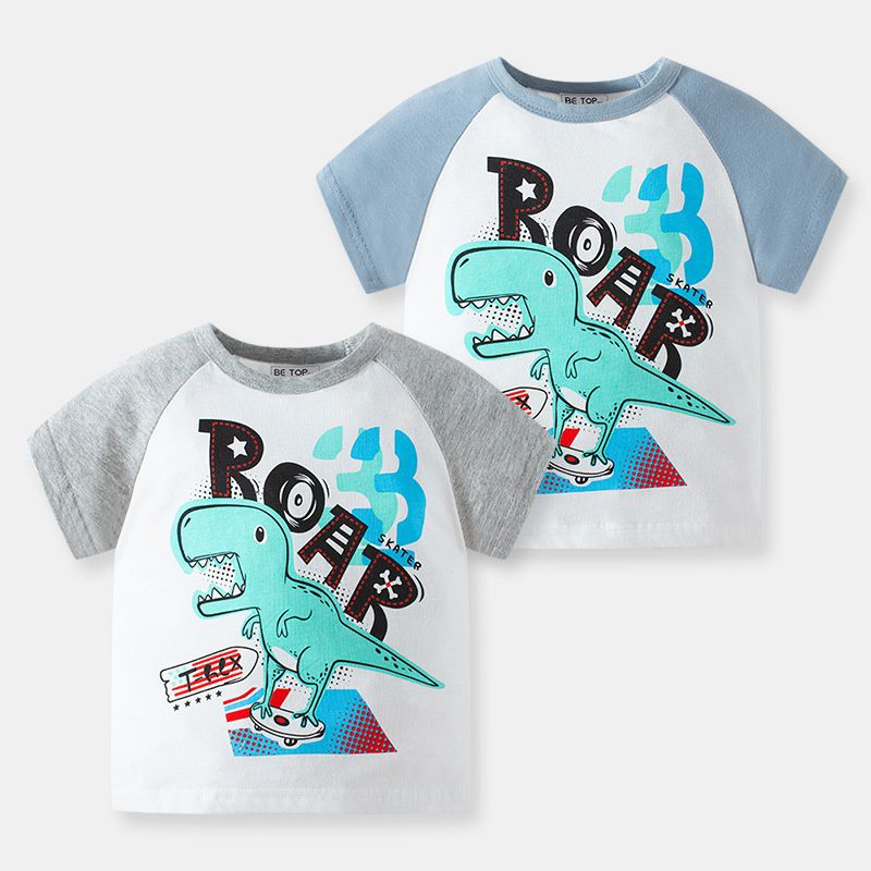 BE TOP - 純棉短袖上衣-ROAR滑板恐龍-灰色