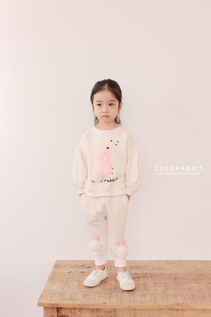 韓國 Coco rabbit - 毛圈兔兔印圓領長袖上衣-粉