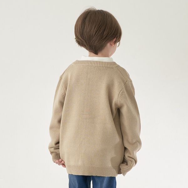 日本 b-ROOM - 字母刺繡針織開襟衫(可機洗)-灰