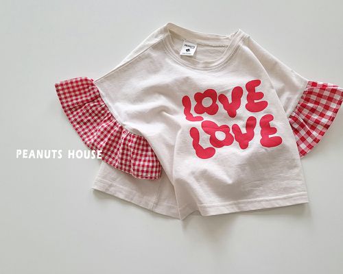 LOVE糖果格紋拼袖上衣-象牙白