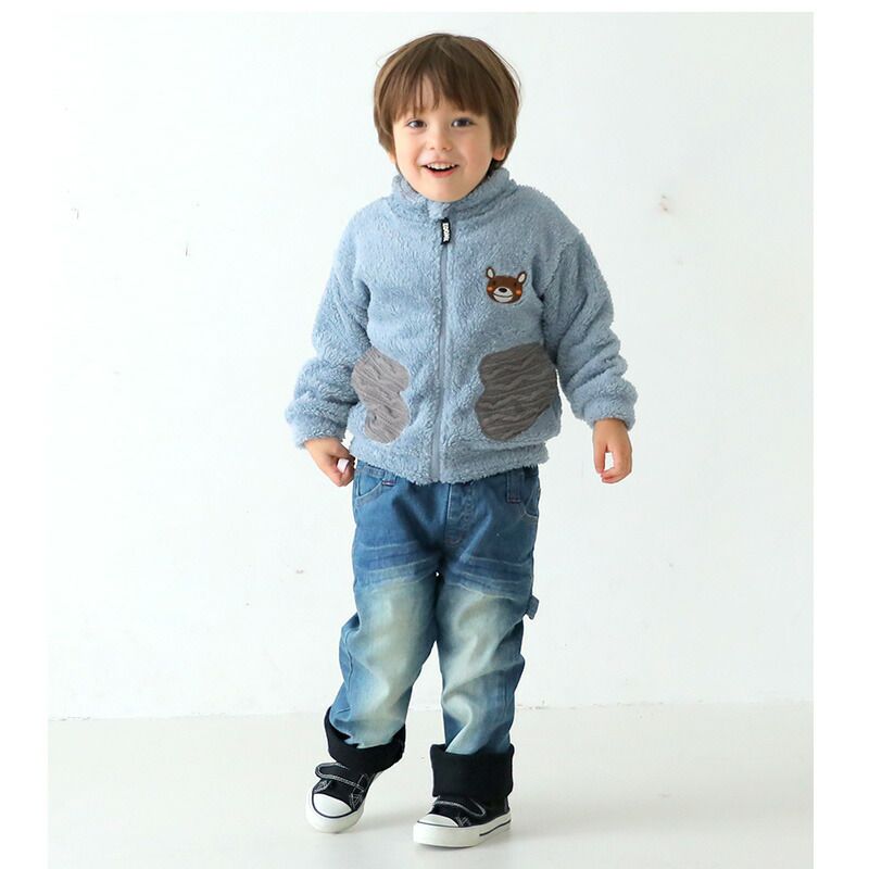 日本 ZOOLAND - 防寒刷毛保暖外套/夾克-熊熊-水藍