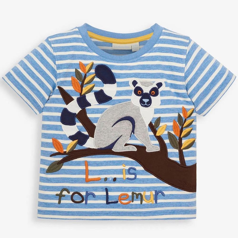 英國 JoJo Maman BeBe - 超優質嬰幼兒/兒童100％純棉短袖上衣/T-shirt/動物T-環尾狐猴