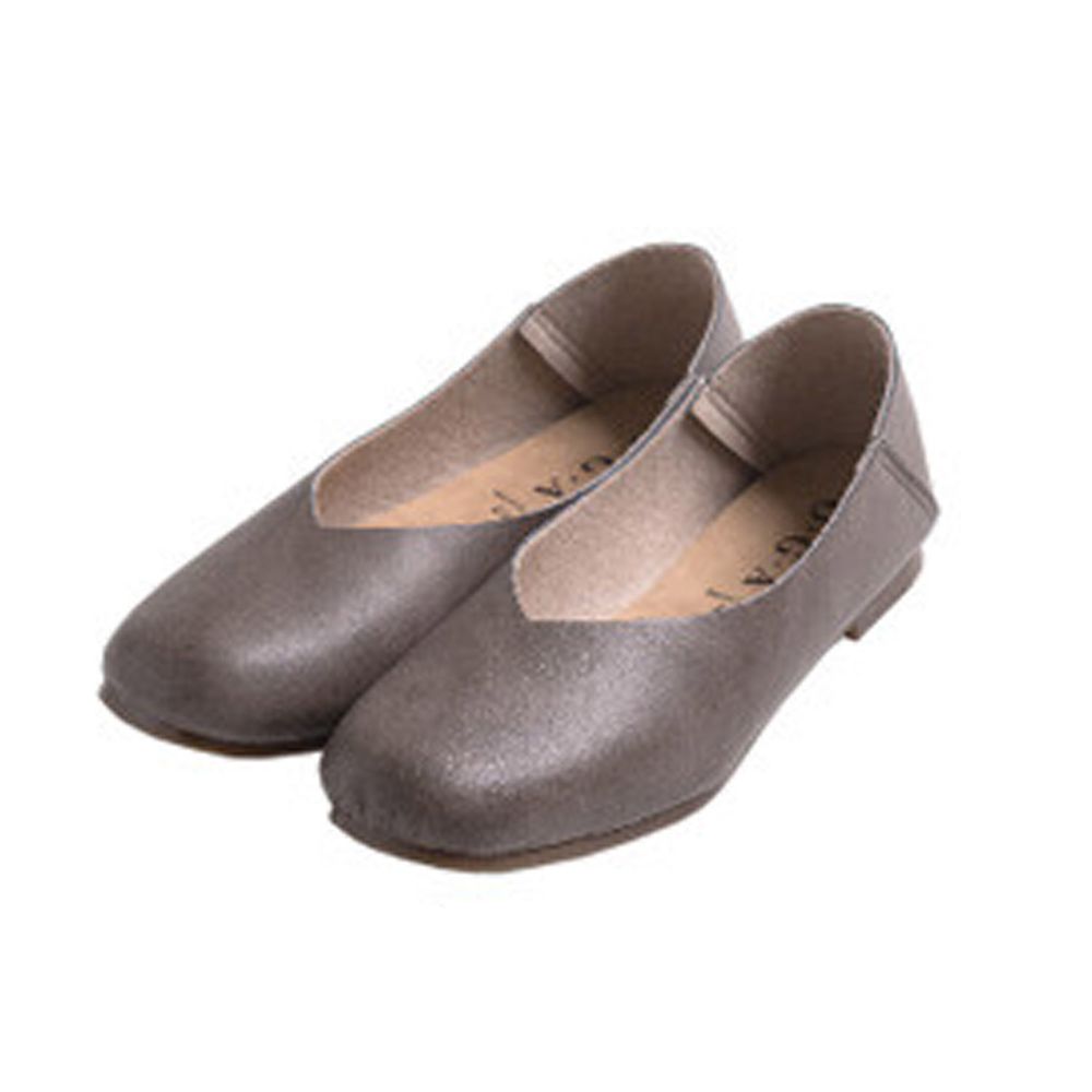 日本女裝代購 - 日本製 仿皮柔軟V字顯瘦平底鞋/懶人鞋-深灰