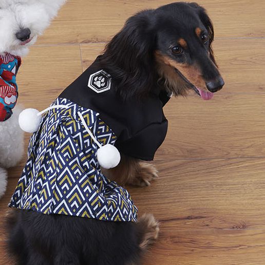 日本代購 - 日本新年和風寵物服/寵物和服-幾何紋-黑 (M)