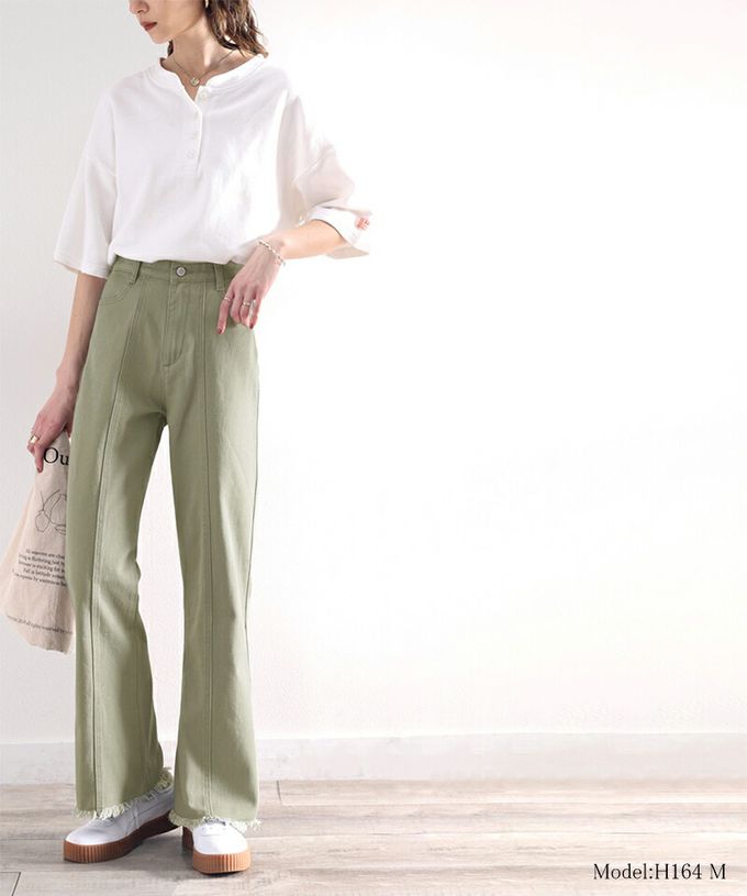 日本 Classical Elf - 顯瘦美腿彈性微喇叭長褲-刷舊黑