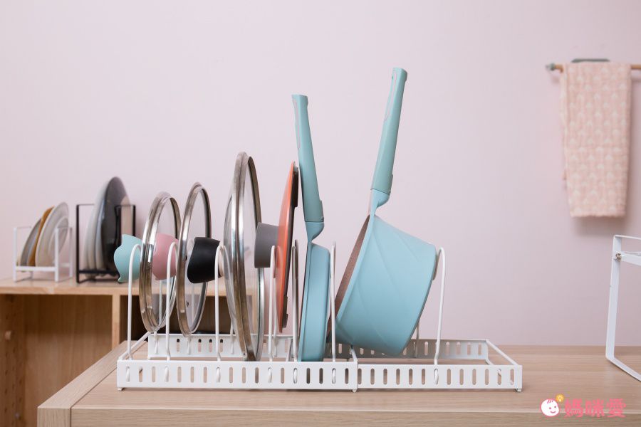 伸縮可調式鍋具收納置物架-白色