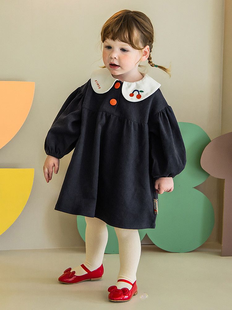 韓國Pimpollo - 小櫻桃泡泡袖洋裝-綠