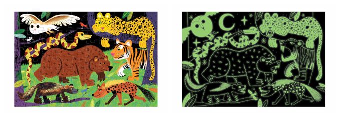 美國 mudpuppy - 夜光拼圖-陸地掠食者-100片