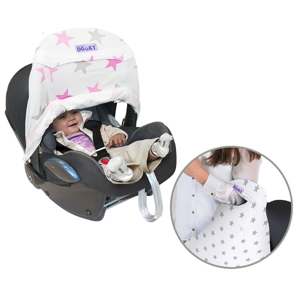 荷蘭 DOOKY - 抗 UV 手提汽座/嬰兒提籃前遮陽罩-粉紅星星