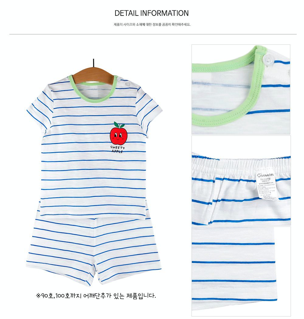韓國 Maykids - 有機棉細柔短袖家居服-條紋紅蘋果