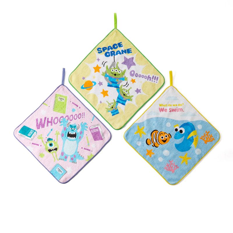 日本千趣會 - 迪士尼 吸水擦手巾/手帕3件組-尼莫/三眼怪/毛怪-粉嫩色 (28×28cm)