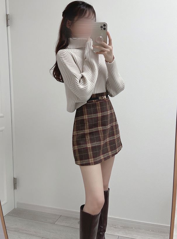 日本 GRL - 落肩高領羅紋針織上衣-暖陽橘 (F)