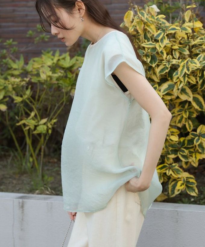 日本 Bab - [推薦]薄紗層次法式袖上衣-灰棕