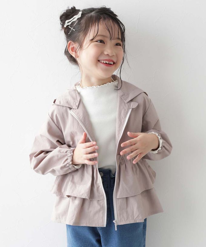 日本 devirock - 防潑水 層次荷葉輕量連帽風衣外套(帽可拆)-粉杏