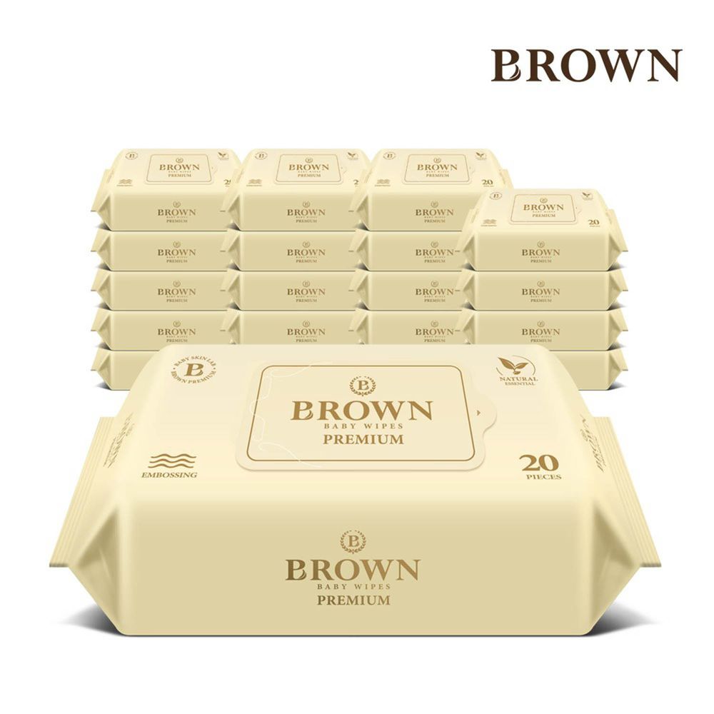韓國BROWN - PREMIUM濕紙巾-蘆薈20抽(含蓋)*20包