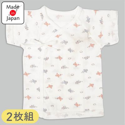 akachan honpo - 新生兒短袖肚衣2件組-綁帶款飛機-淺藍色 (50cm)