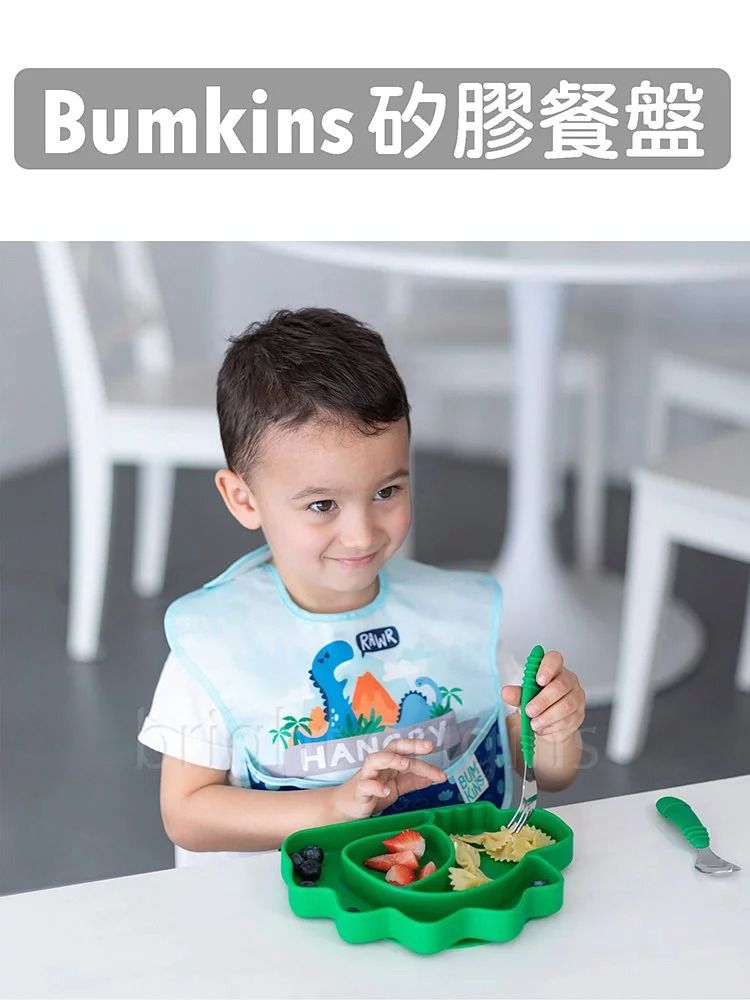美國 Bumkins - 矽膠餐盤-恐龍
