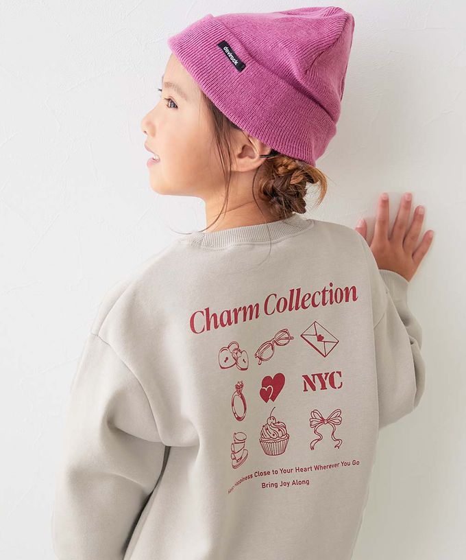 日本 devirock - 熱銷定番 裏起毛女孩印花大學長袖上衣-背後白字標語-霧紫