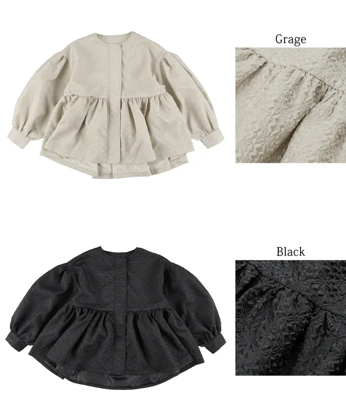 日本 COCA - 優雅緹花氣球袖薄外套-淺灰