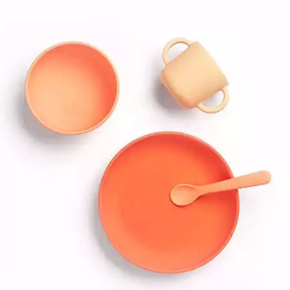 法國EKOBO - 防滑矽膠學習餐具四件組-奶油粉