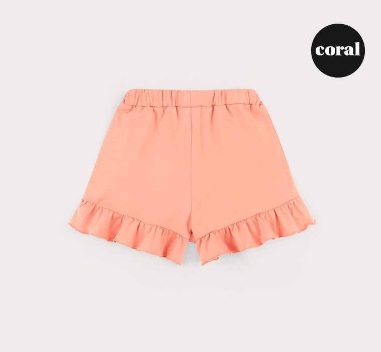 韓國 HEJMINI - 斜邊荷葉褲裙-蜜桃橘